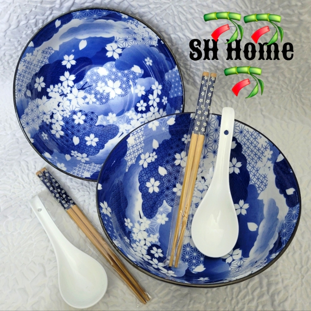 🎋SH Home 2pc Set Ramen 🍜 Bowls w/Spoons & Chopsticks